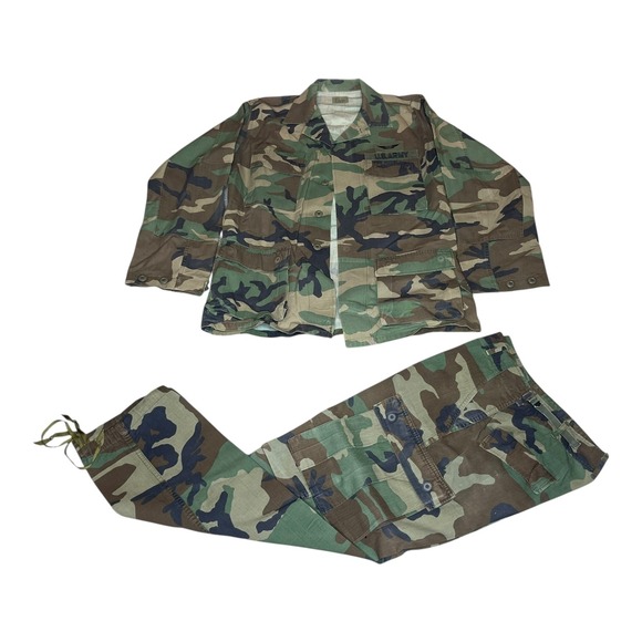 US Army Other - Vintage 1970s US Army Woodland Camo BDU Jacket Pants Set Mens USGI ECWCS -SMALL
